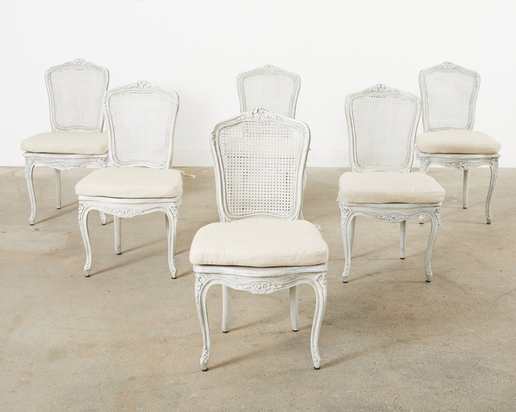 Set of Six French Provincial Style Painted Cane Dining Chairs