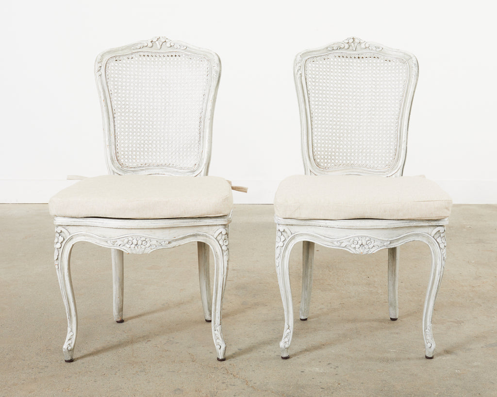 Set of Six French Provincial Style Painted Cane Dining Chairs