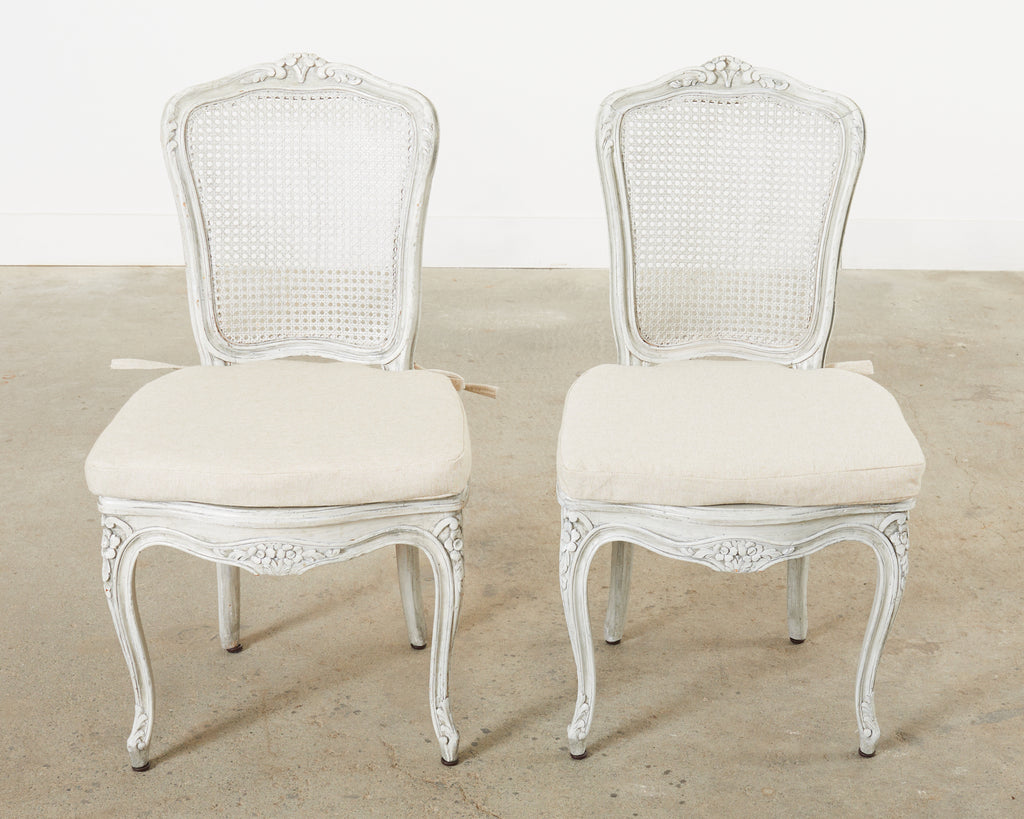 Set of Six French Provincial Style Painted Cane Dining Chairs