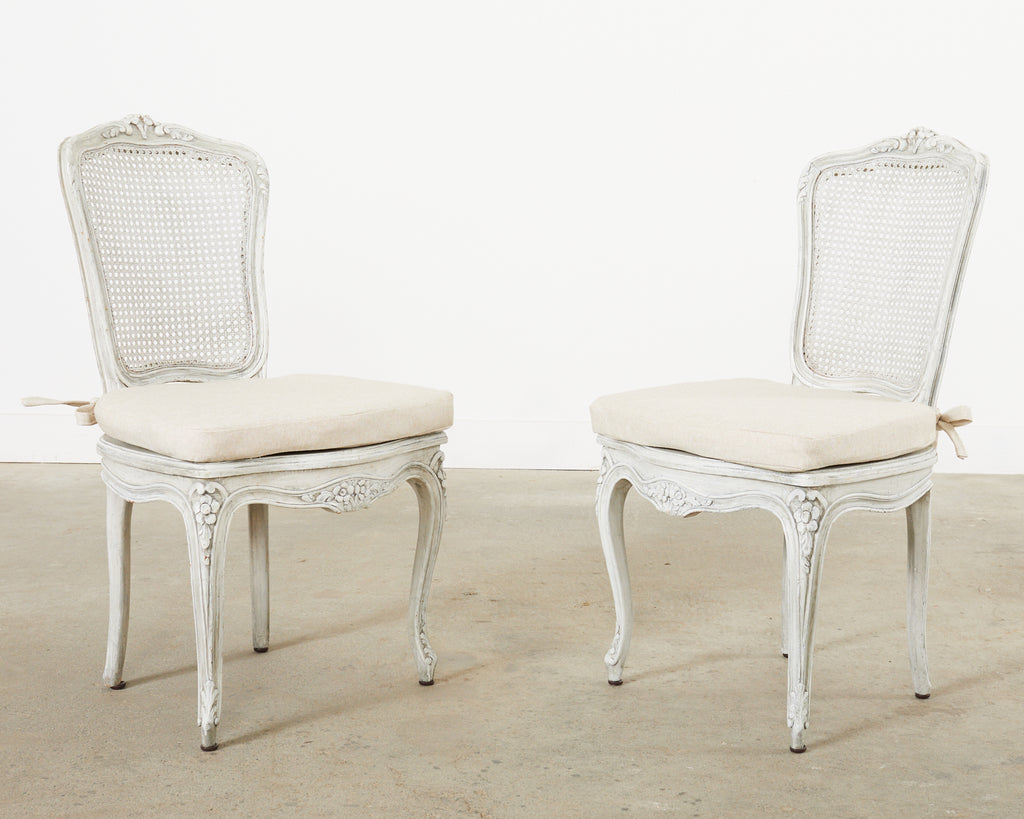 Set of Six French Provincial Style Painted Cane Dining Chairs
