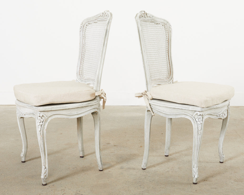 Set of Six French Provincial Style Painted Cane Dining Chairs