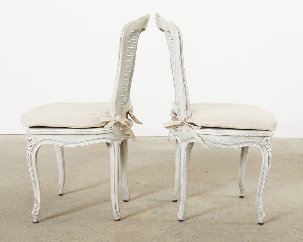 Set of Six French Provincial Style Painted Cane Dining Chairs