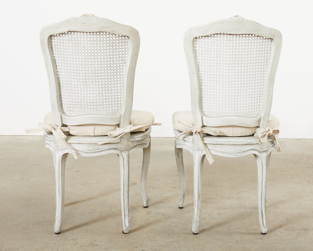 Set of Six French Provincial Style Painted Cane Dining Chairs