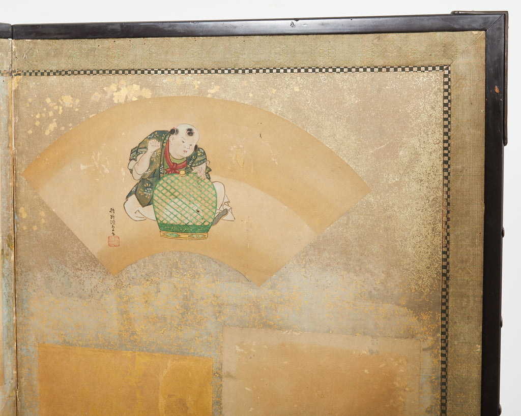 Japanese Edo Six Panel Screen Kano School Applied Vignettes