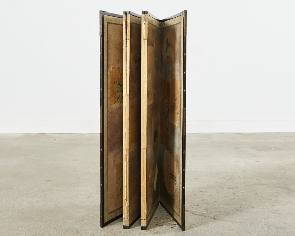 Japanese Edo Six Panel Screen Kano School Applied Vignettes
