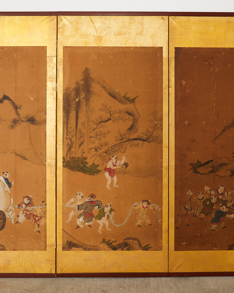 Japanese Edo Six Panel Screen Chinese Children at Play