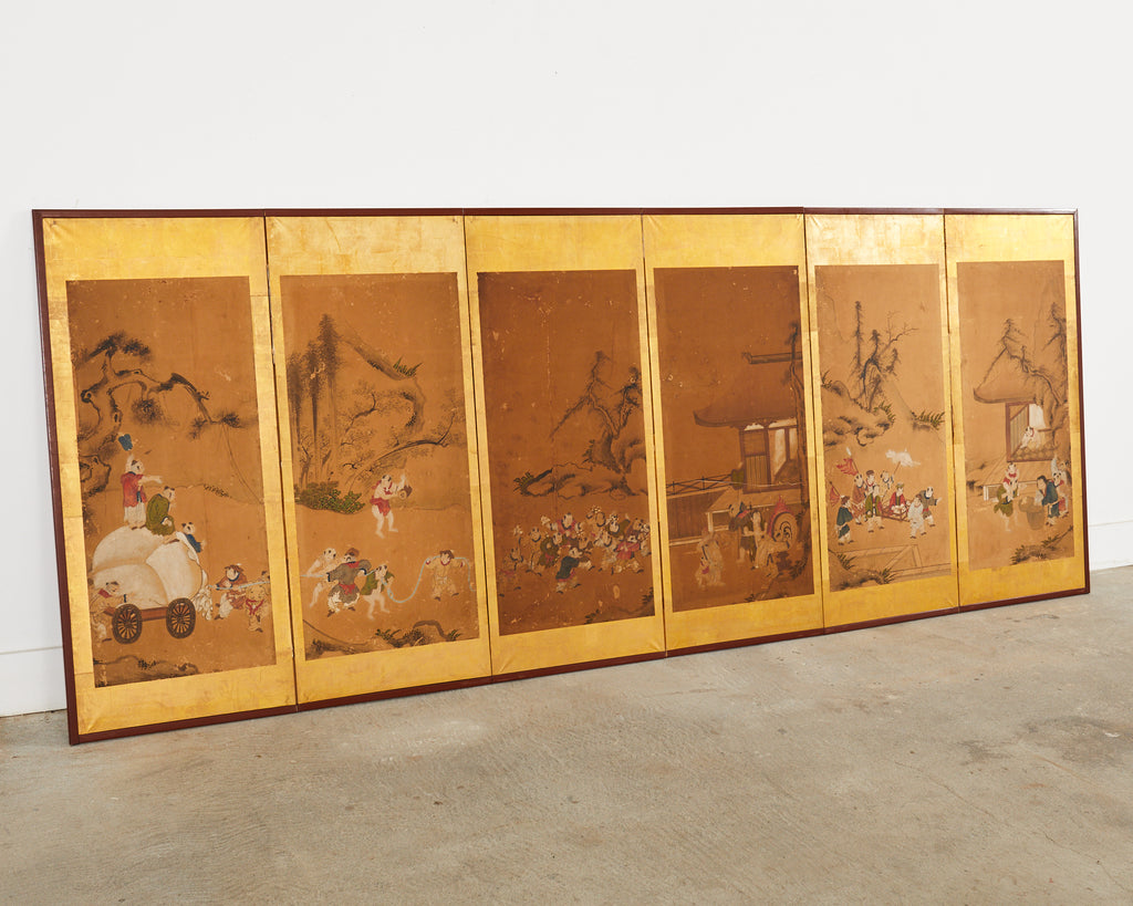 Japanese Edo Six Panel Screen Chinese Children at Play
