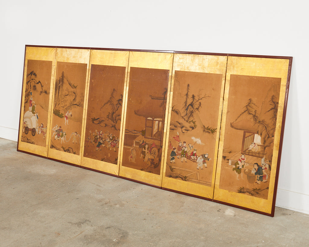 Japanese Edo Six Panel Screen Chinese Children at Play