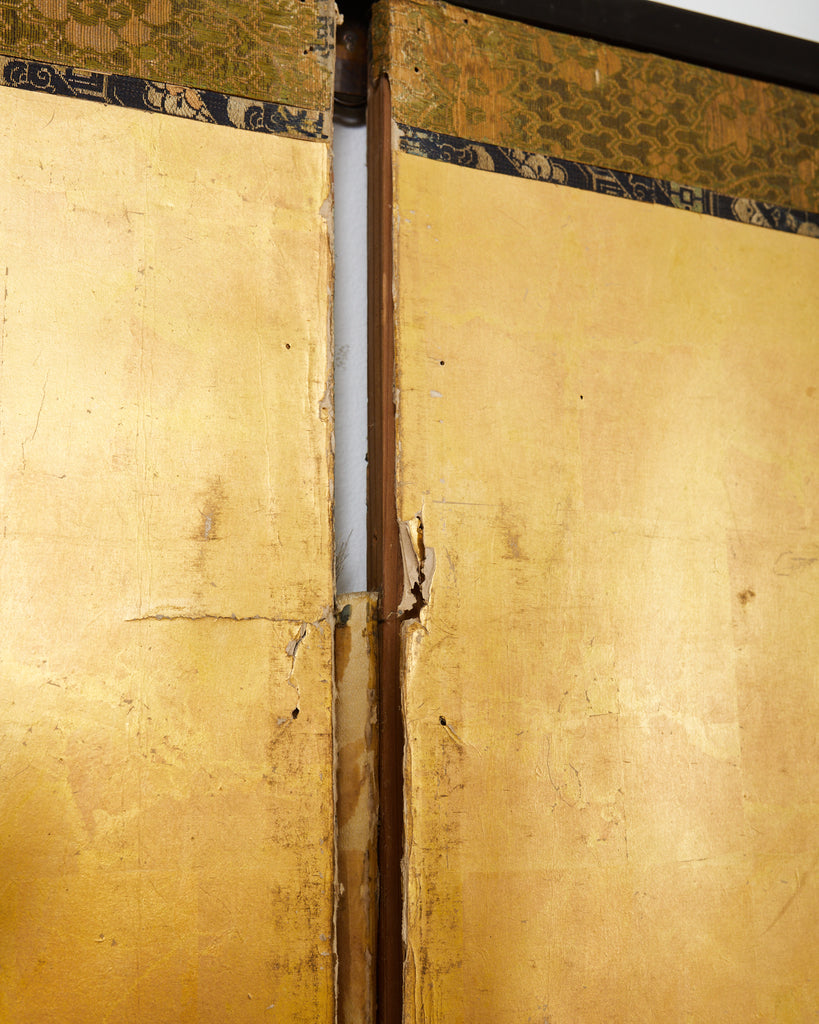 Japanese Meiji Six Panel Screen Kano School Bird Waterscape