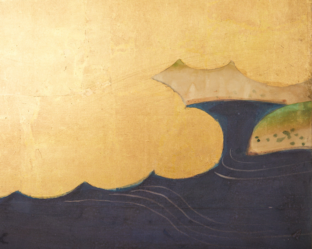 Japanese Meiji Six Panel Screen Kano School Bird Waterscape