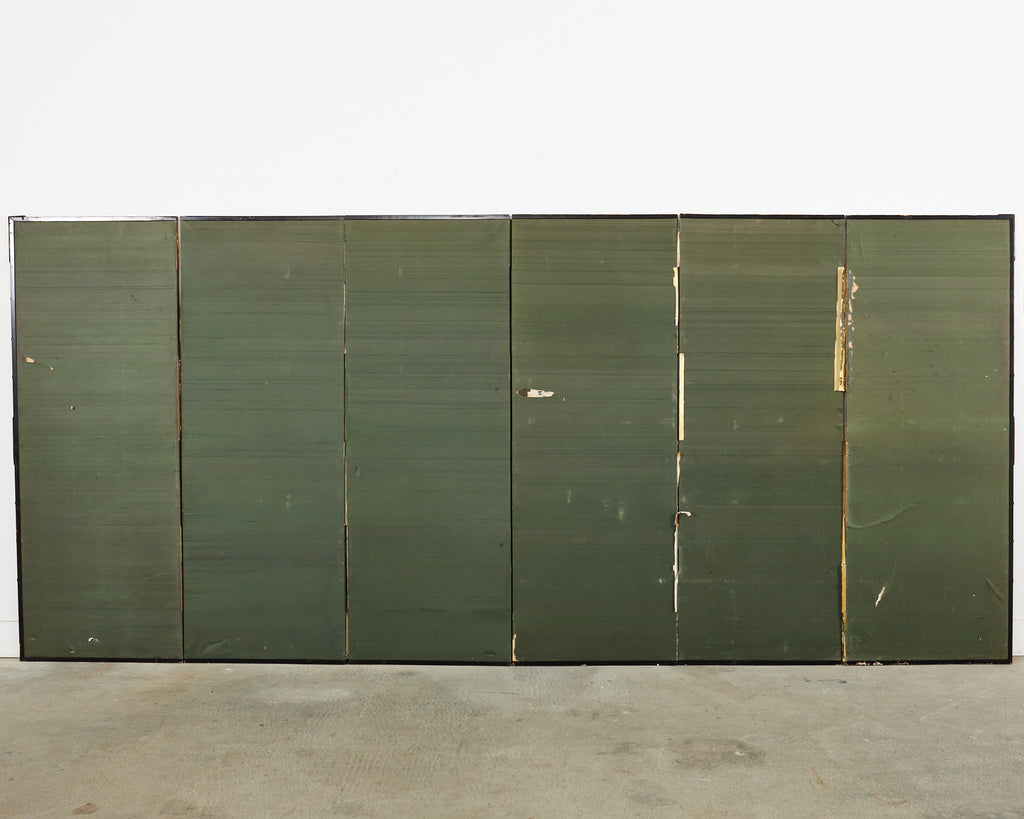 Japanese Meiji Six Panel Screen Kano School Bird Waterscape