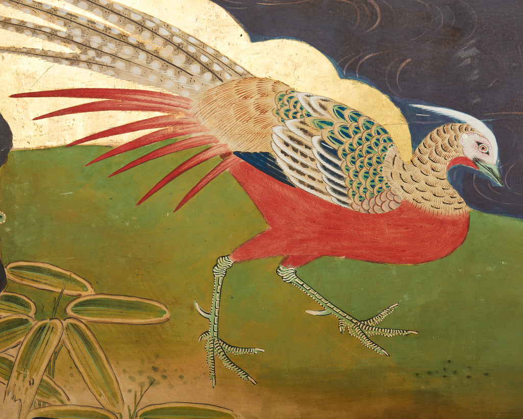 Japanese Meiji Six Panel Screen Kano School Bird Waterscape