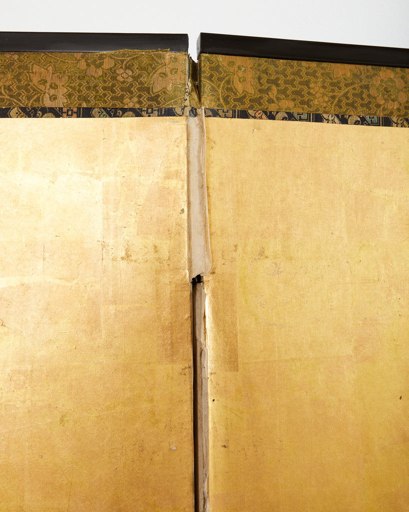 Japanese Meiji Six Panel Screen Kano School Bird Waterscape