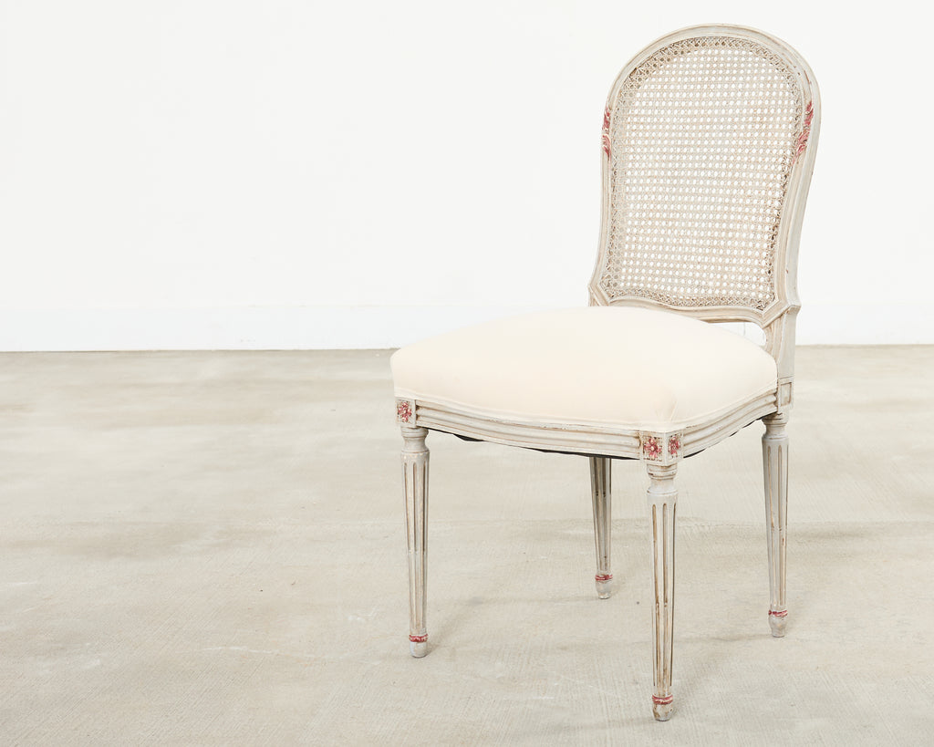 Set of Six Swedish Gustavian Style Painted Cane Dining Chairs