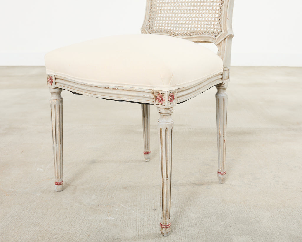 Set of Six Swedish Gustavian Style Painted Cane Dining Chairs