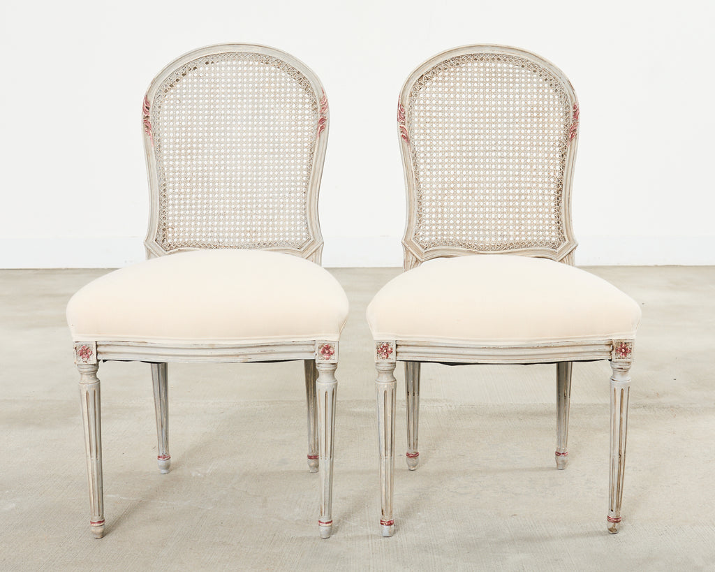 Set of Six Swedish Gustavian Style Painted Cane Dining Chairs