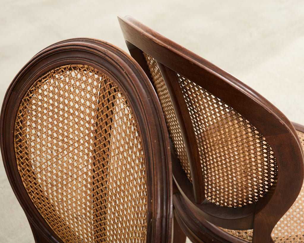 Set of Eight Louis XVI Style Bronze Ormolu Caned Dining Chairs