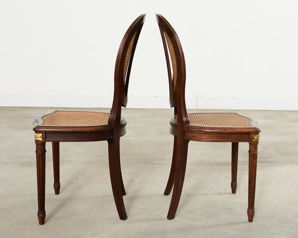 Set of Eight Louis XVI Style Bronze Ormolu Caned Dining Chairs