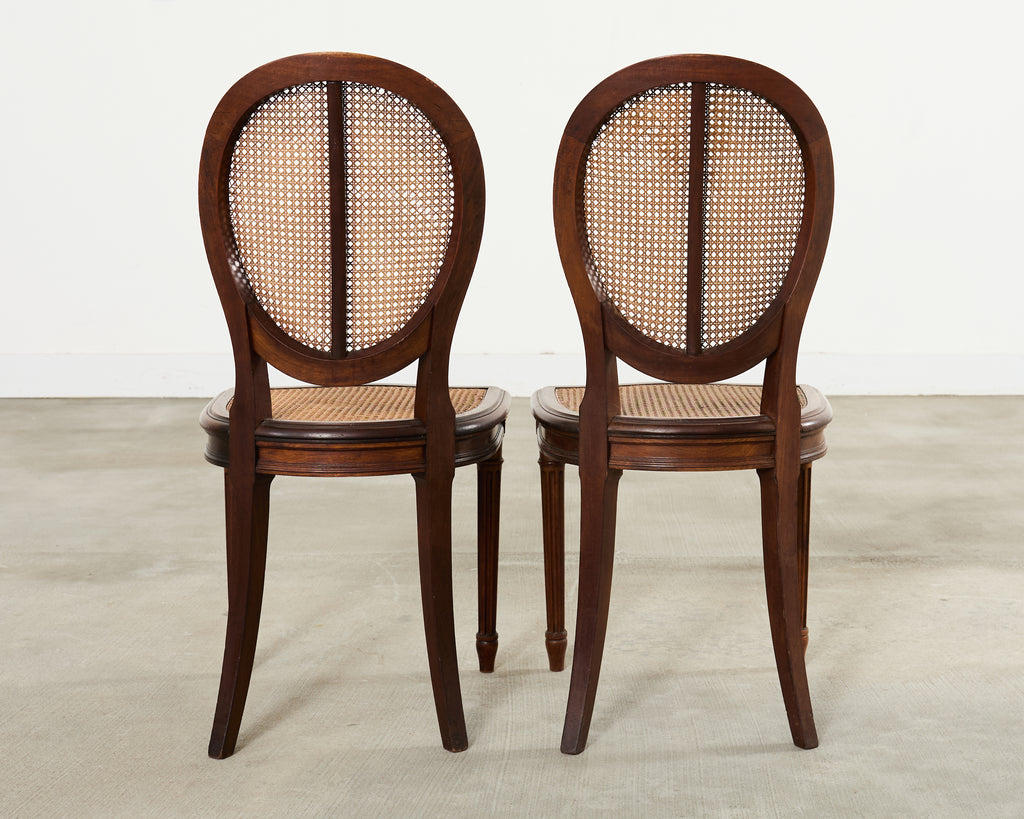 Set of Eight Louis XVI Style Bronze Ormolu Caned Dining Chairs