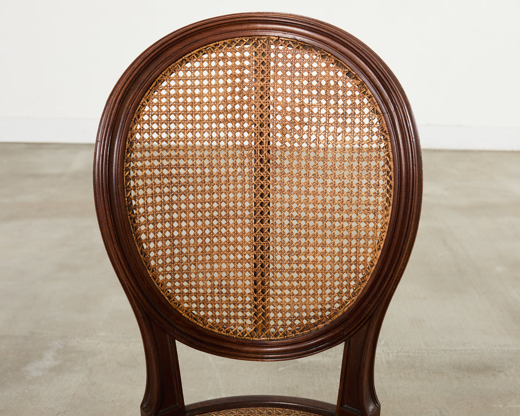 Set of Eight Louis XVI Style Bronze Ormolu Caned Dining Chairs