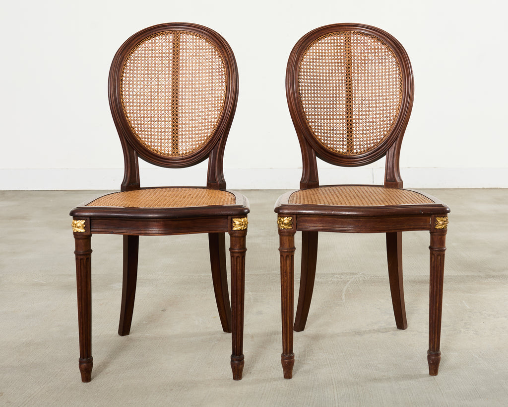 Set of Eight Louis XVI Style Bronze Ormolu Caned Dining Chairs