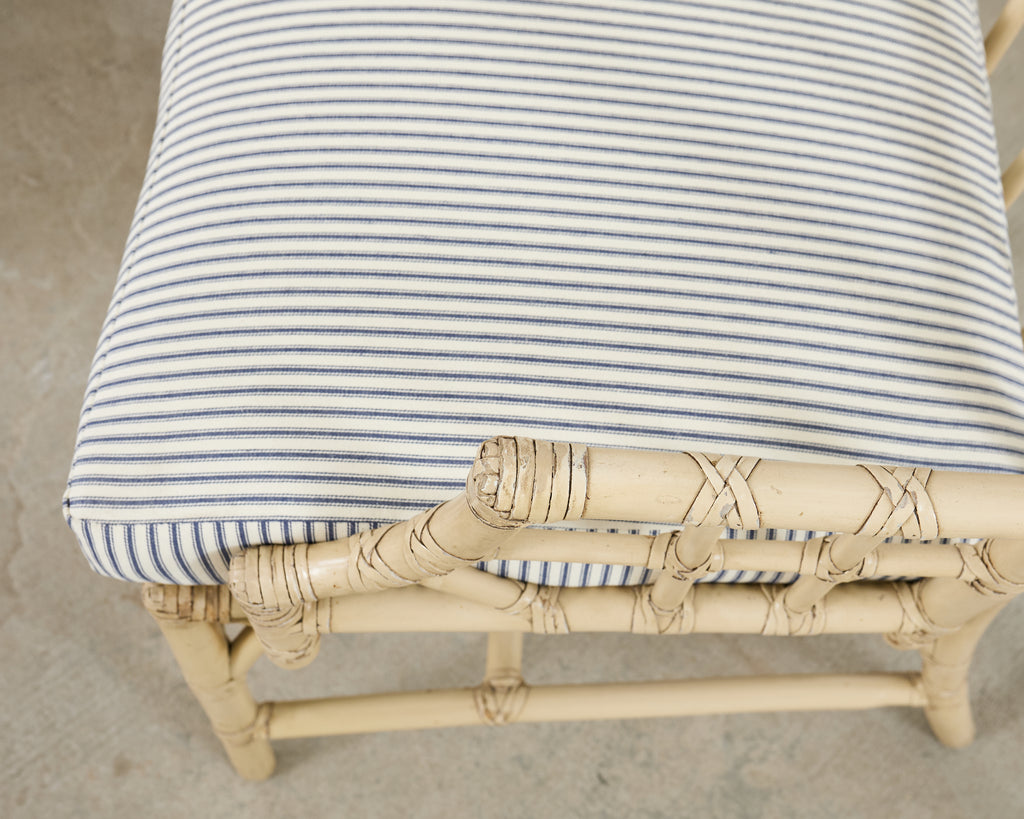 Set of Six McGuire Rattan Cathedral Back Rattan Dining Chairs