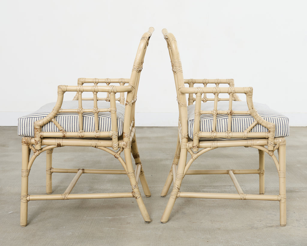 Set of Six McGuire Rattan Cathedral Back Rattan Dining Chairs