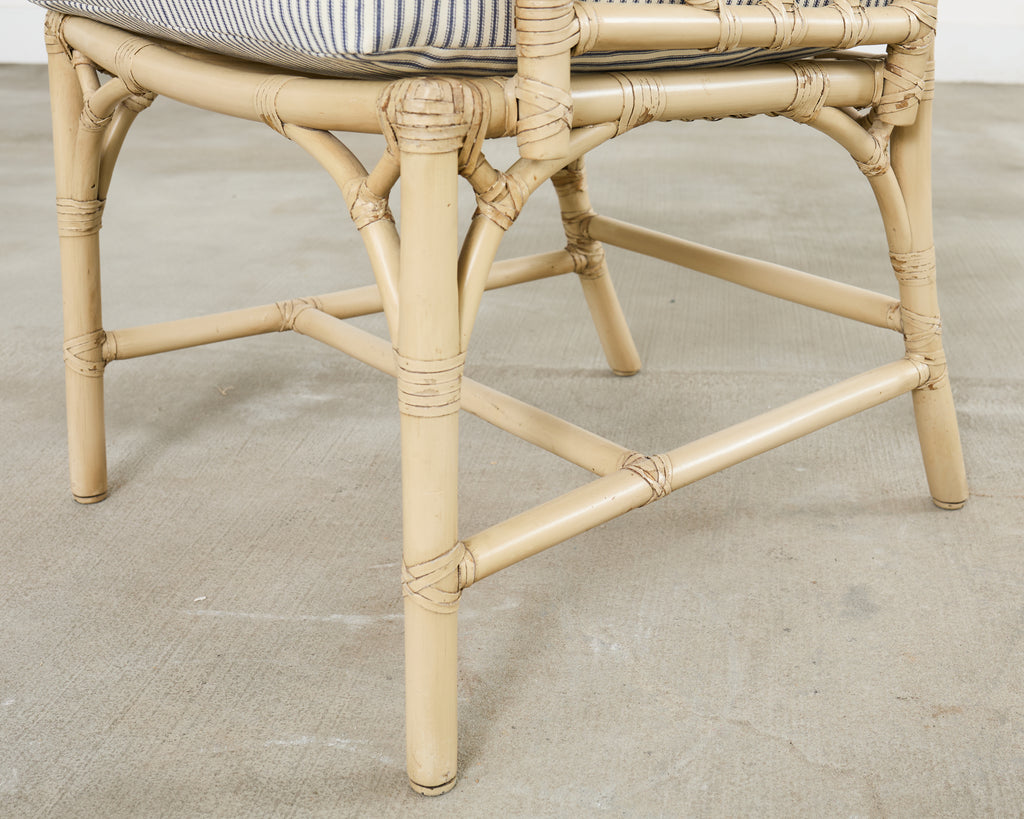 Set of Six McGuire Rattan Cathedral Back Rattan Dining Chairs