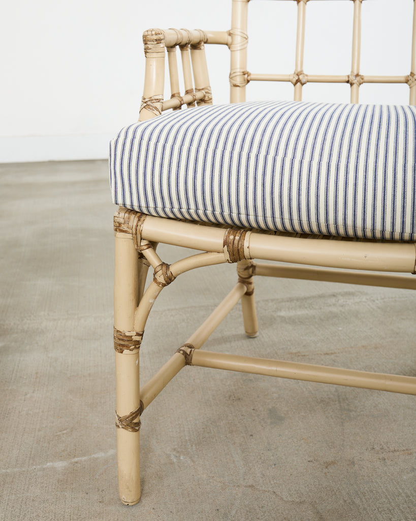 Set of Six McGuire Rattan Cathedral Back Rattan Dining Chairs