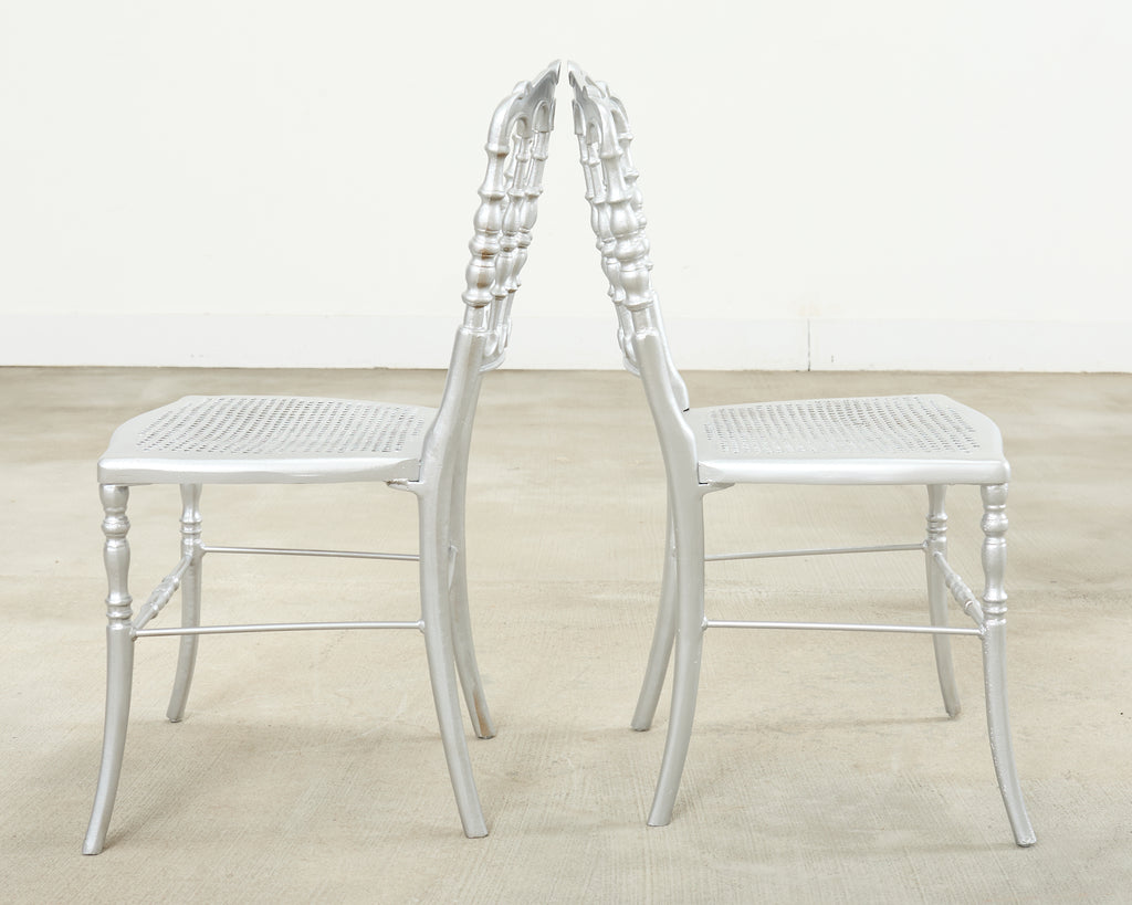 Set of Six Italian Silvered Iron Chiavari Dining Chairs