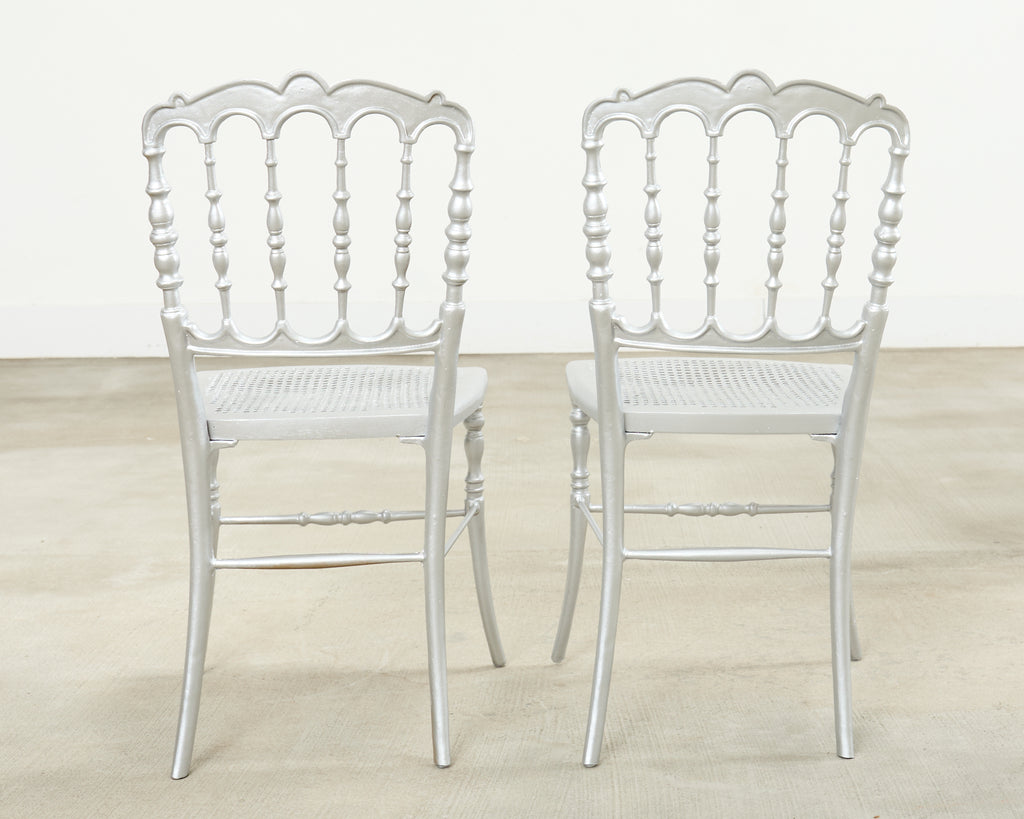 Set of Six Italian Silvered Iron Chiavari Dining Chairs