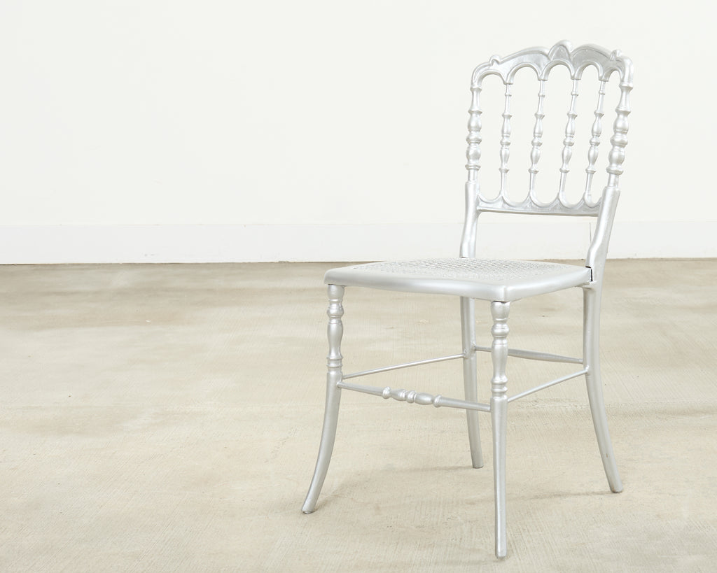 Set of Six Italian Silvered Iron Chiavari Dining Chairs
