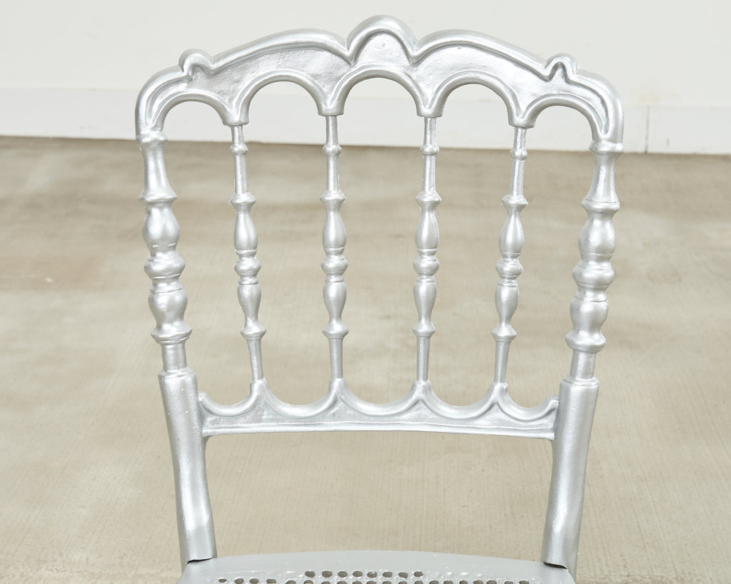 Set of Six Italian Silvered Iron Chiavari Dining Chairs