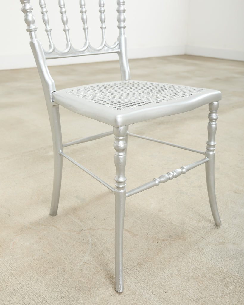 Set of Six Italian Silvered Iron Chiavari Dining Chairs