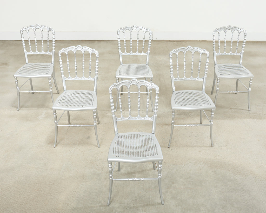 Set of Six Italian Silvered Iron Chiavari Dining Chairs