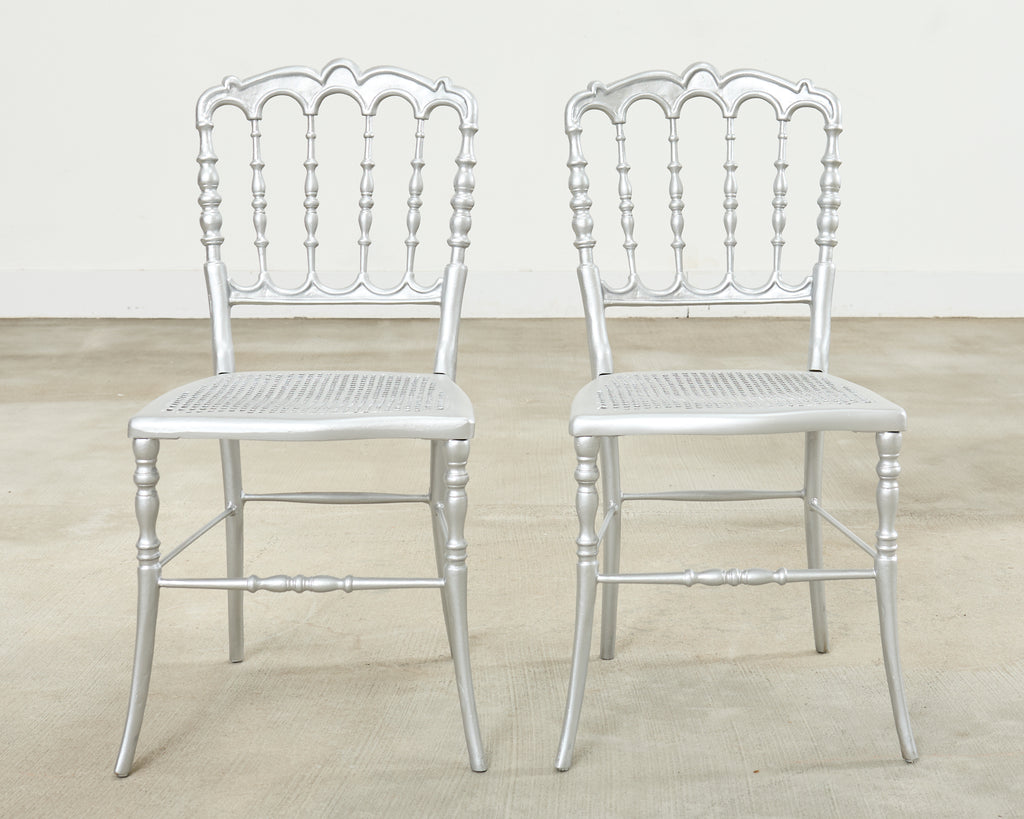 Set of Six Italian Silvered Iron Chiavari Dining Chairs