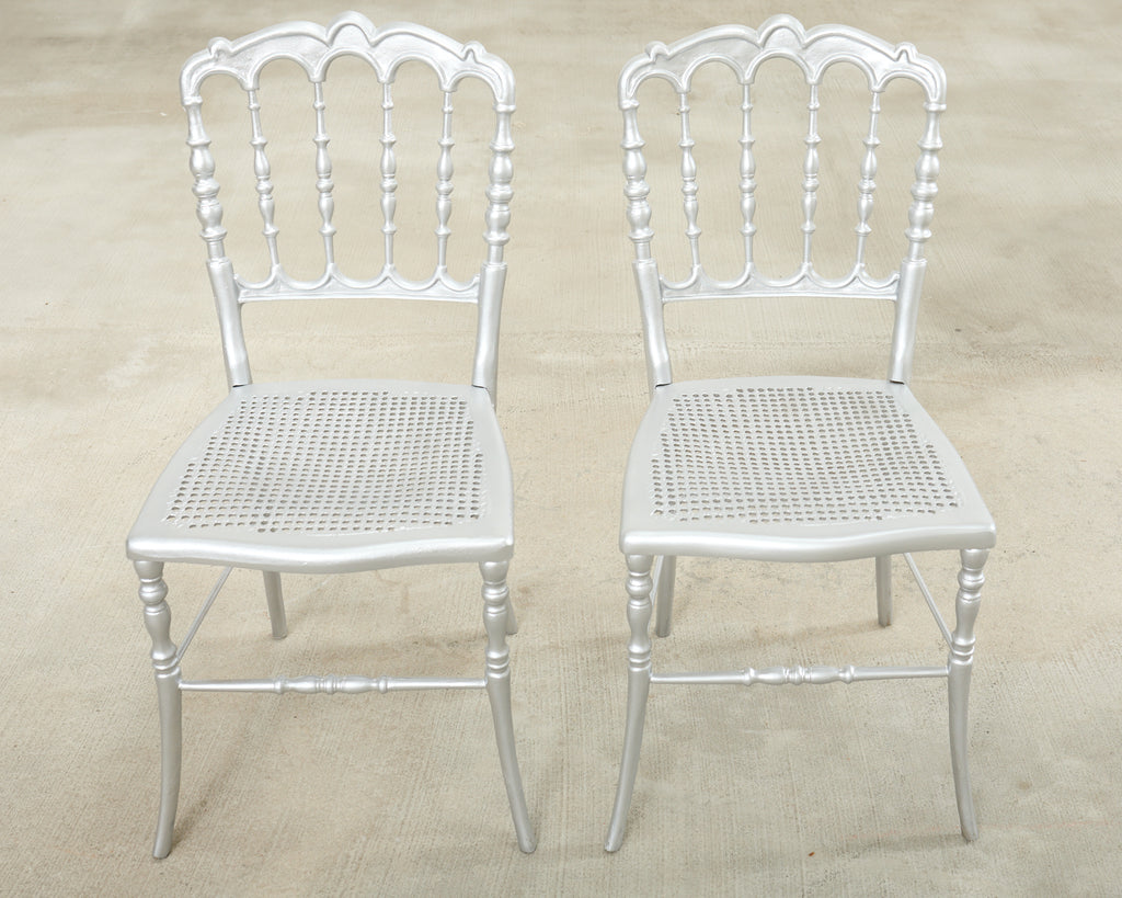 Set of Six Italian Silvered Iron Chiavari Dining Chairs