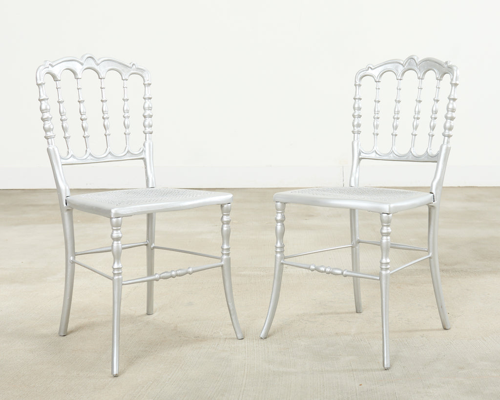 Set of Six Italian Silvered Iron Chiavari Dining Chairs