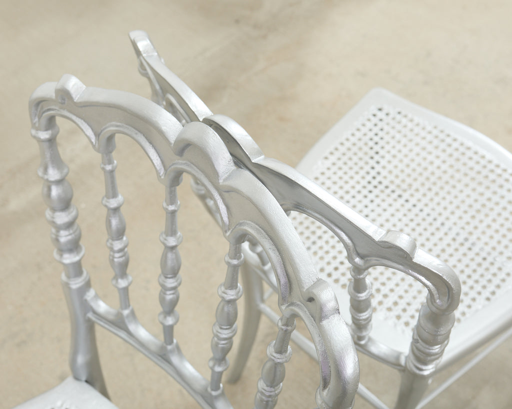 Set of Six Italian Silvered Iron Chiavari Dining Chairs