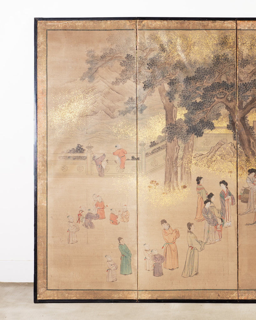19th C. Japanese Edo Six Panel Screen Chinese Official's Gathering