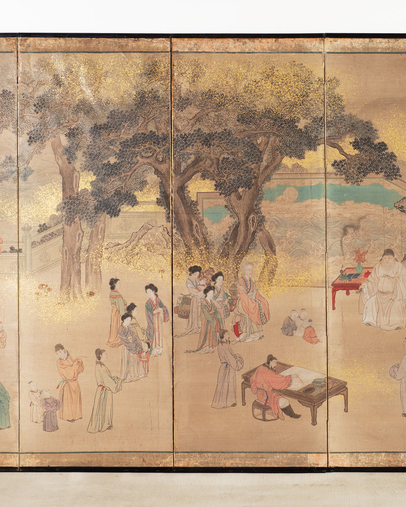 19th C. Japanese Edo Six Panel Screen Chinese Official's Gathering