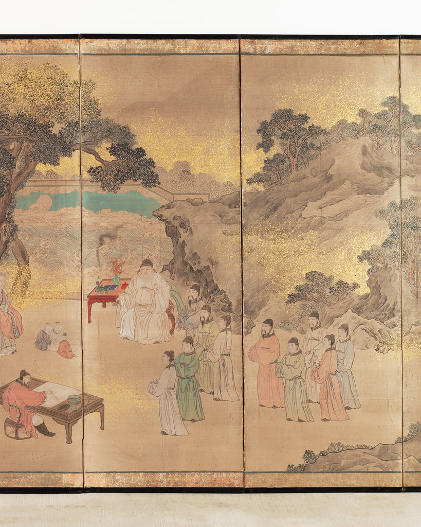 19th C. Japanese Edo Six Panel Screen Chinese Official's Gathering