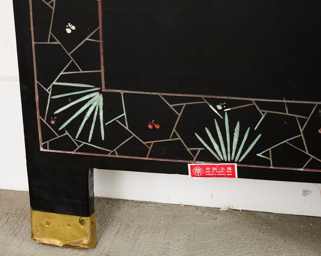 Chinese Export Six Panel Lacquered Coromandel Screen Courtyard