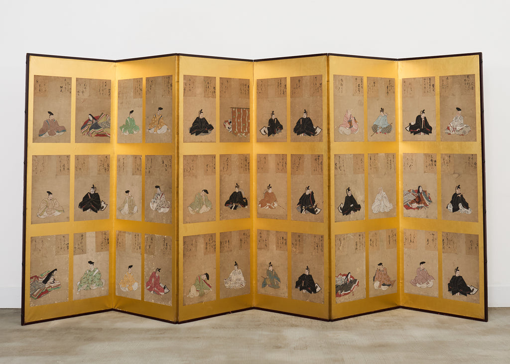 Japanese Edo Screen Portraits of the Thirty Six Immortal Poets