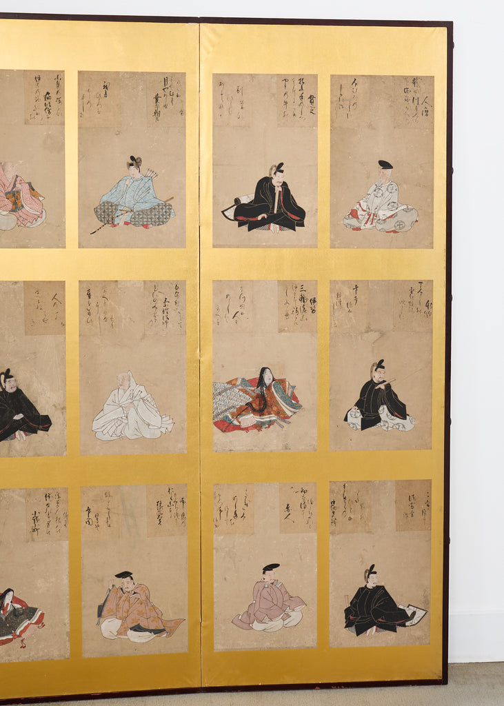 Japanese Edo Screen Portraits of the Thirty Six Immortal Poets