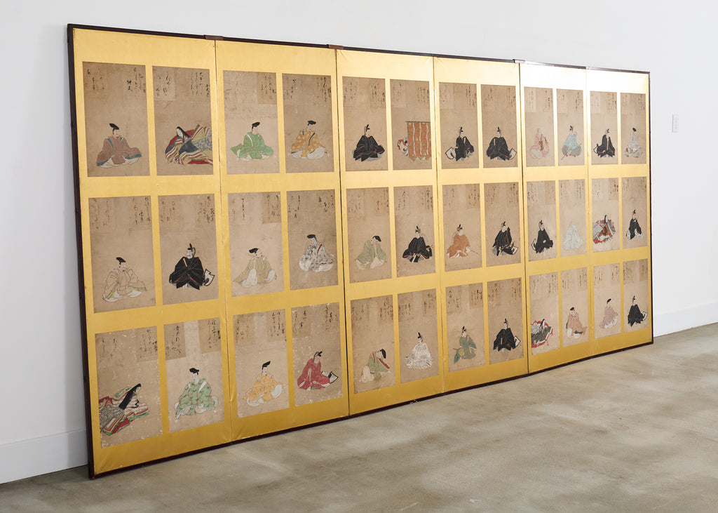 Japanese Edo Screen Portraits of the Thirty Six Immortal Poets