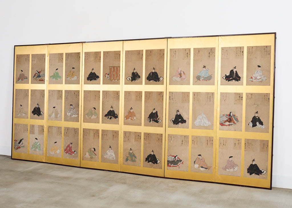 Japanese Edo Screen Portraits of the Thirty Six Immortal Poets