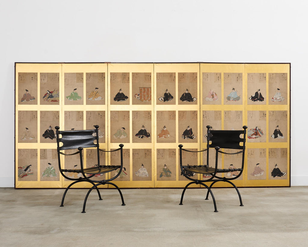 Japanese Edo Screen Portraits of the Thirty Six Immortal Poets