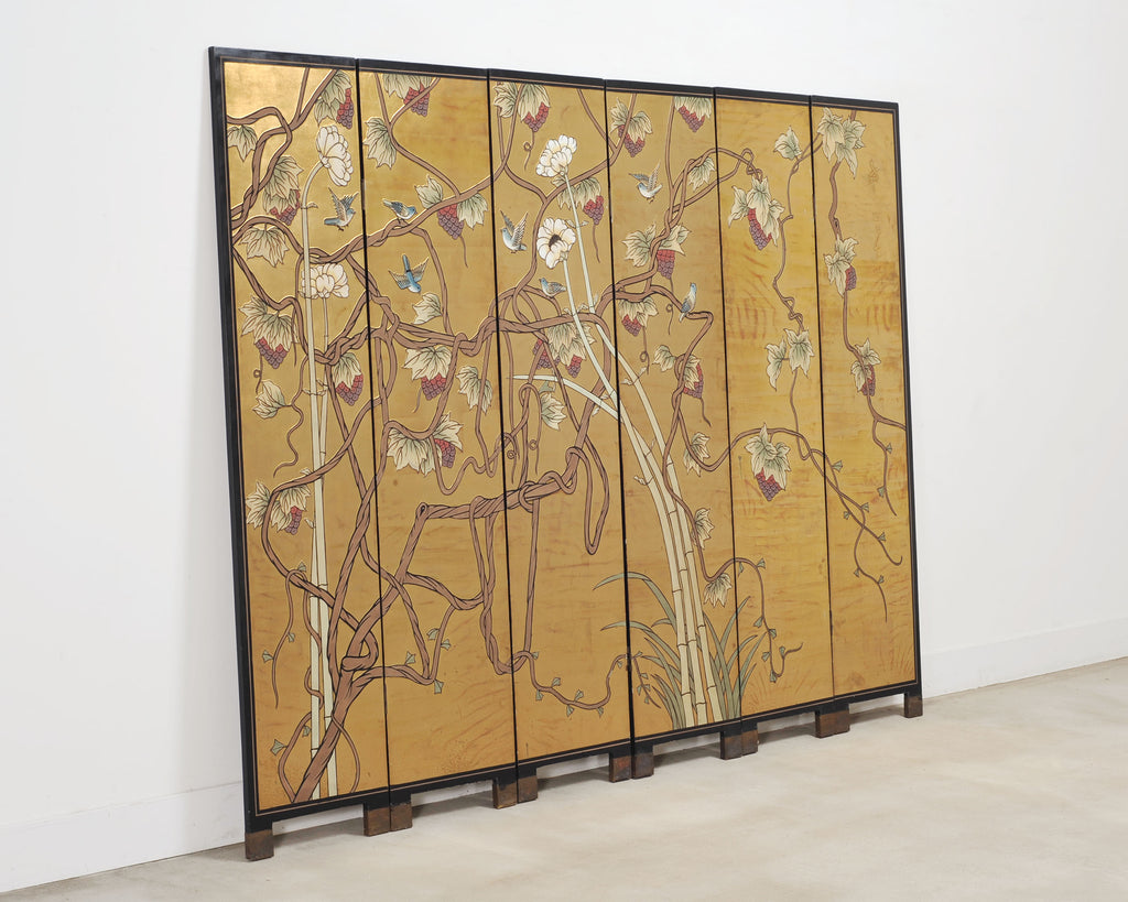 Chinese Export Flora and Fauna Gilt Coromandel Screen 8 Ft