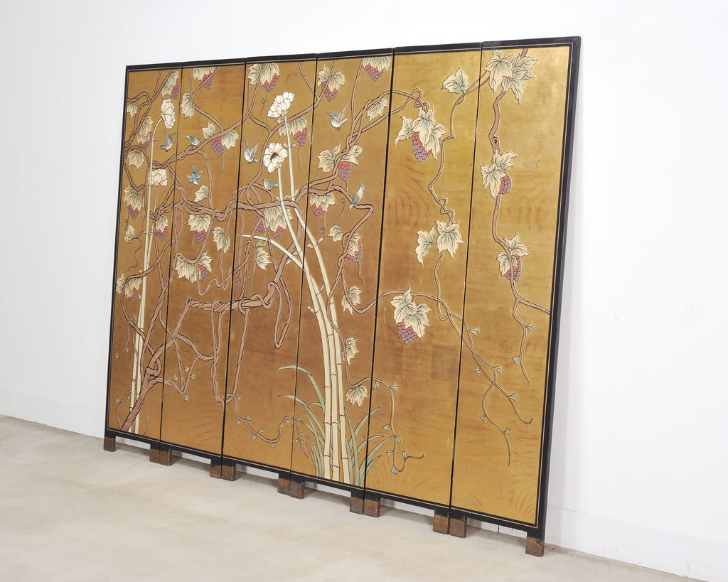 Chinese Export Flora and Fauna Gilt Coromandel Screen 8 Ft